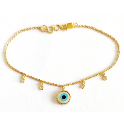Evil Eye Gold Chain Bracelet with Diamonds